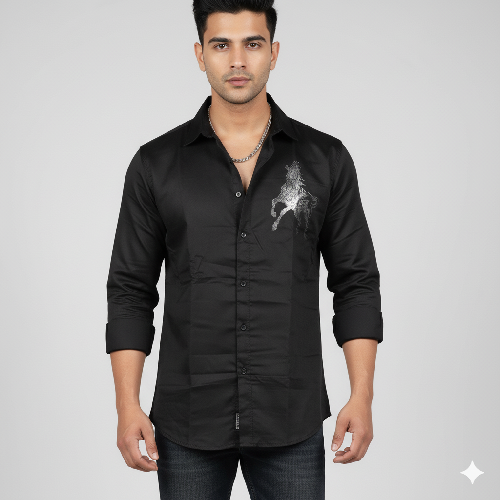 Men’s Black Classic Shirt with Horse Logo on Left Side – Stylish Casual Wear 4 Men’s Black Classic Shirt with Horse Logo on Left Side – Stylish Casual Wear - Image 4