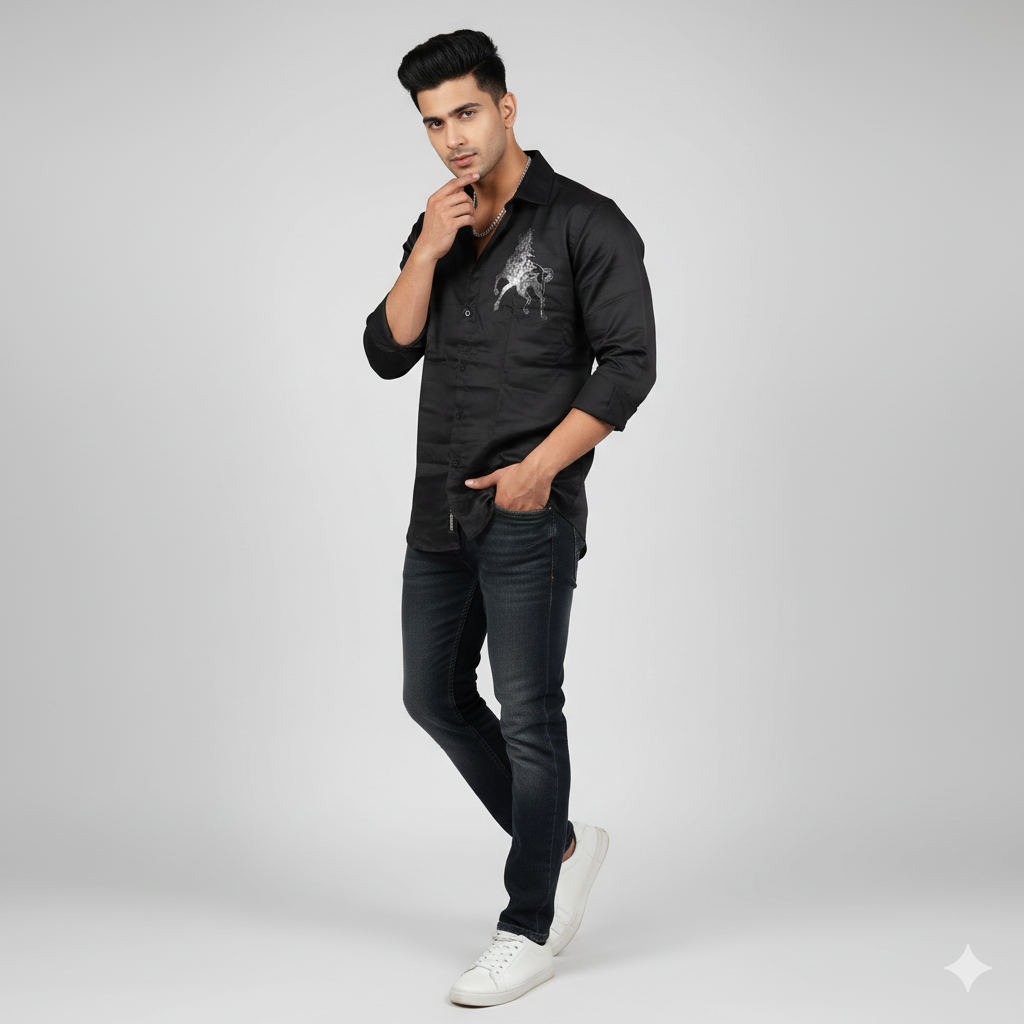 Men’s Black Classic Shirt with Horse Logo on Left Side – Stylish Casual Wear 2 Men’s Black Classic Shirt with Horse Logo on Left Side – Stylish Casual Wear - Image 2