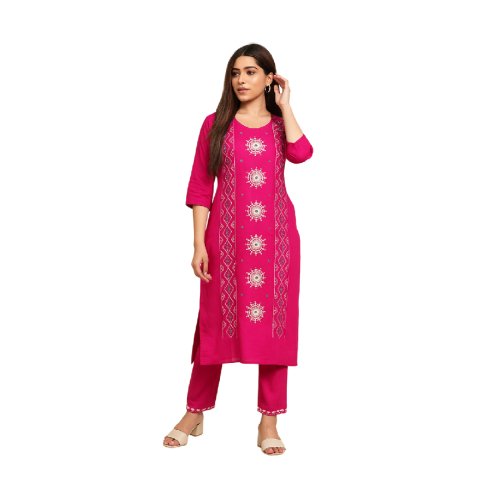 Embroidered Pink Cotton Kurta Pant Set for Women (Copy) 1 Embroidered Pink Cotton Kurta Pant Set for Women (Copy)